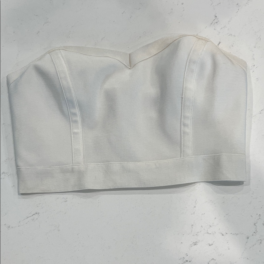 Bandage White Strapless Crop Top Sweetheart Neckline -Small